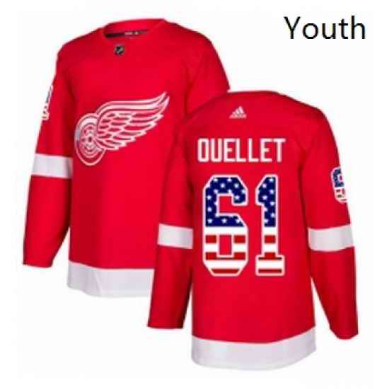 Youth Adidas Detroit Red Wings 61 Xavier Ouellet Authentic Red USA Flag Fashion NHL Jersey